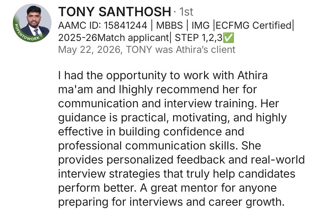 LinkedIn recommendation from Tony Santhosh for Athira